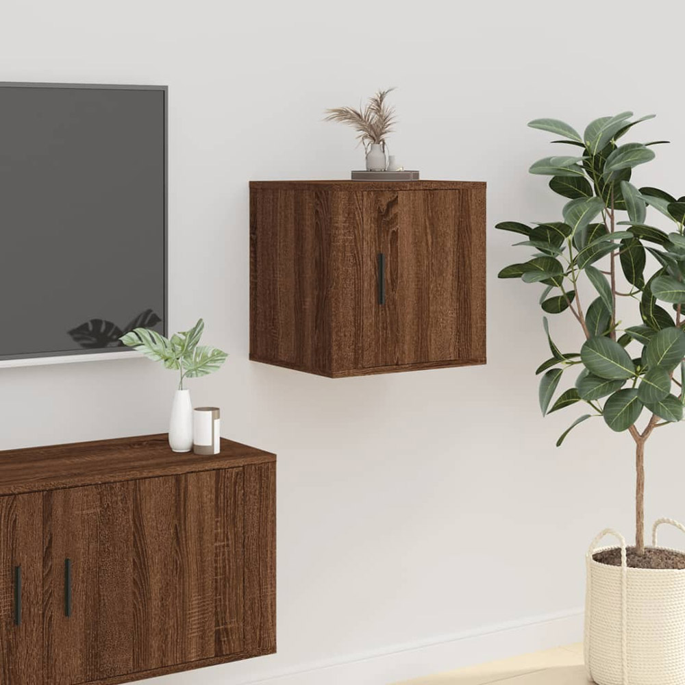 vidaXL Single Door Brown Oak Wall Mounted TV Cabinet Set of 2 Image 4