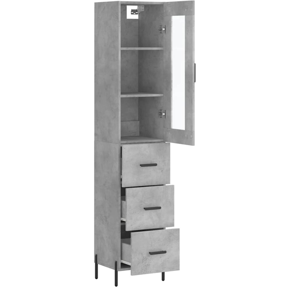 vidaXL Single Glass Door 3 Drawer Concrete Grey Highboard Image 4
