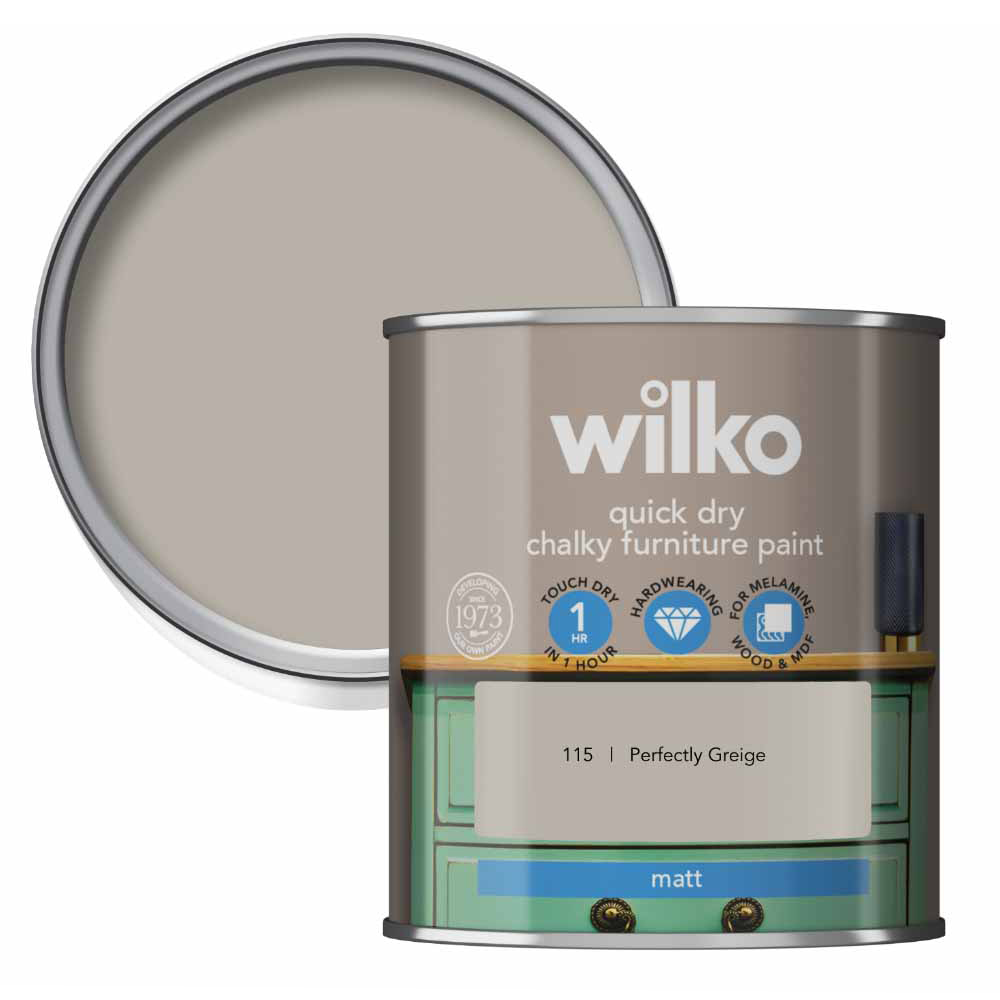 Wilko Quick Dry Perfectly Greige Furniture Paint 250ml Image 1