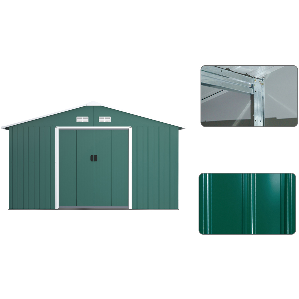 Outsunny 12.5 x 11.1ft Double Sliding Door Metal Storage Shed with Floor Foundation Image 7
