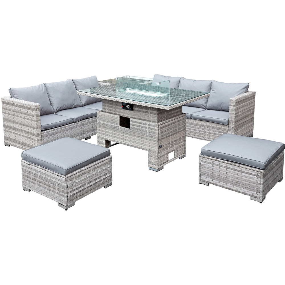 Oseasons Malta 8 Seater Dove Grey Rattan Rising Firepit Corner Sofa Set with 2 Footstool Image 3