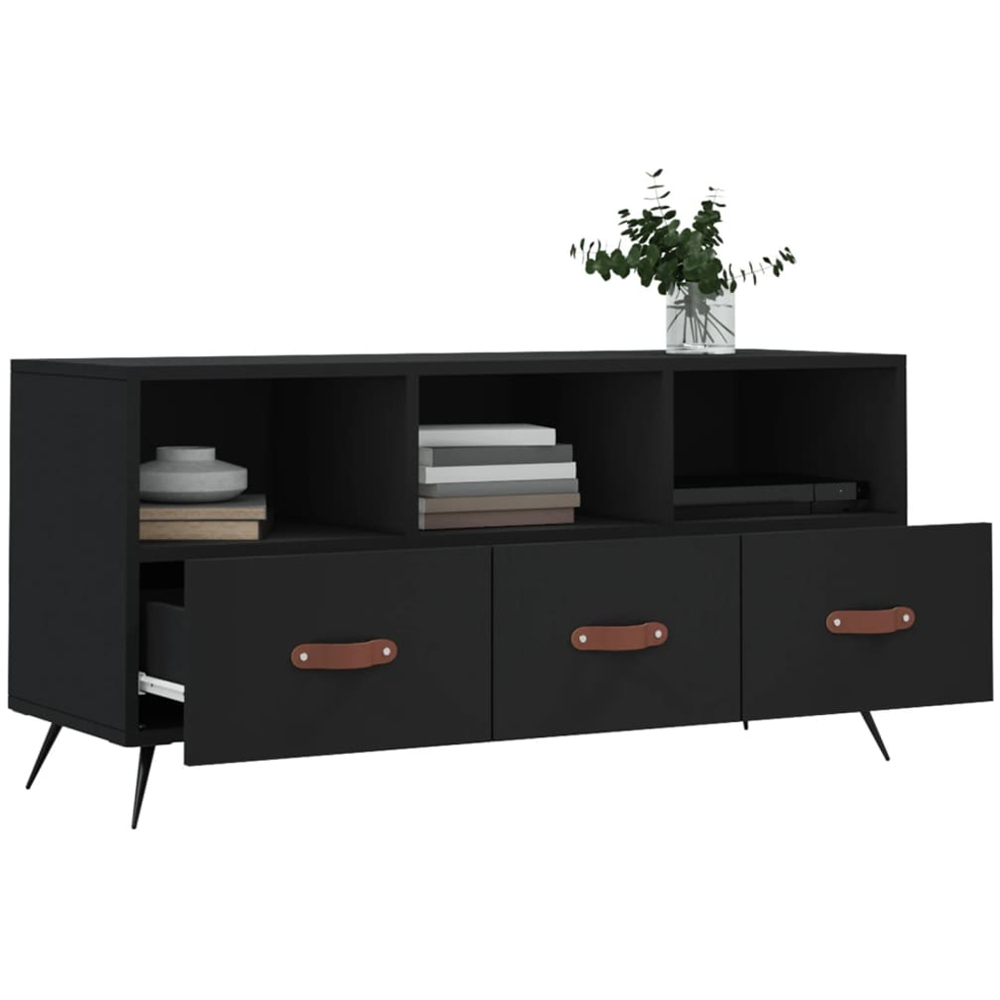 vidaXL 3 Drawer 3 Shelf Black TV Cabinet Image 4
