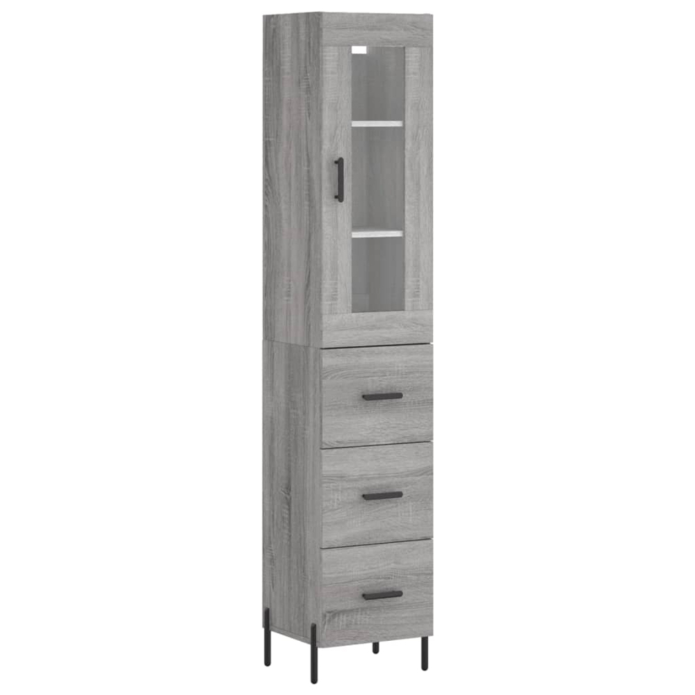 vidaXL Single Glass Door 3 Drawer Grey Sonoma Highboard Image 2