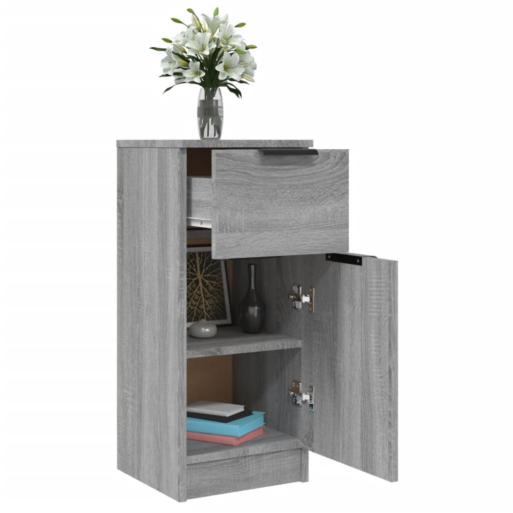 vidaXL Single Door Single Drawer Grey Sonoma Wooden Sideboard Set of 2 Image 8