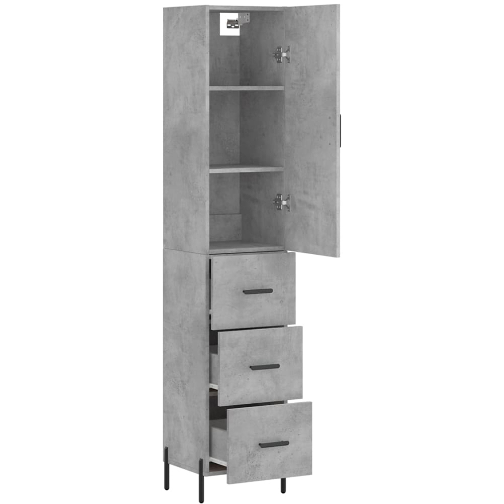 vidaXL Single Door 3 Drawer Concrete Grey Highboard with Black Handles Image 4