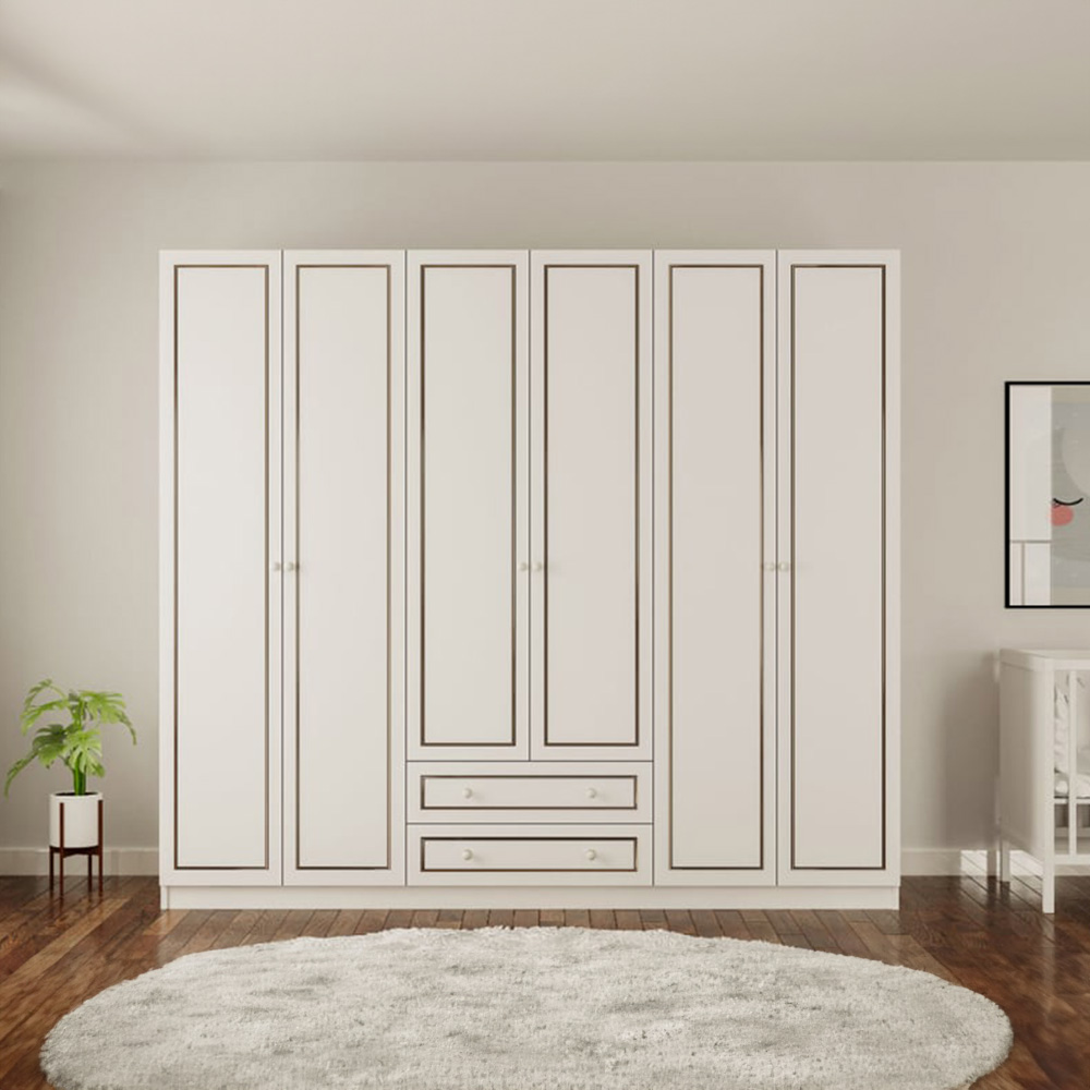 Evu CLEMENT 6 Door 2 Drawer White Wardrobe Image 4