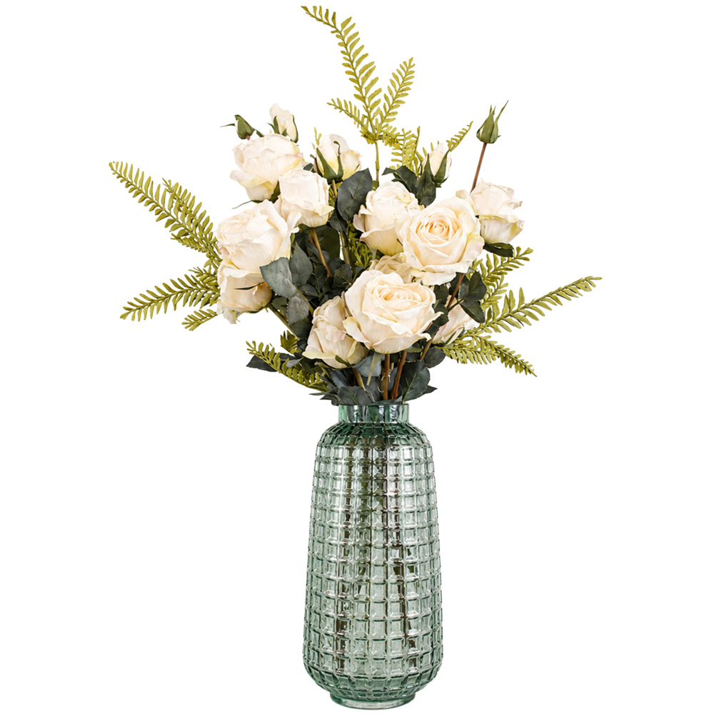 Leaf Rose Artificial Flower Bundle with Glass Vase 60cm 4 Pack Image 1