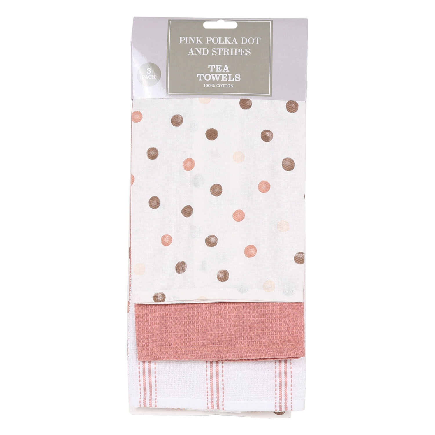 Pack of 3 Pink Polka Dots & Stripes Tea Towels Image