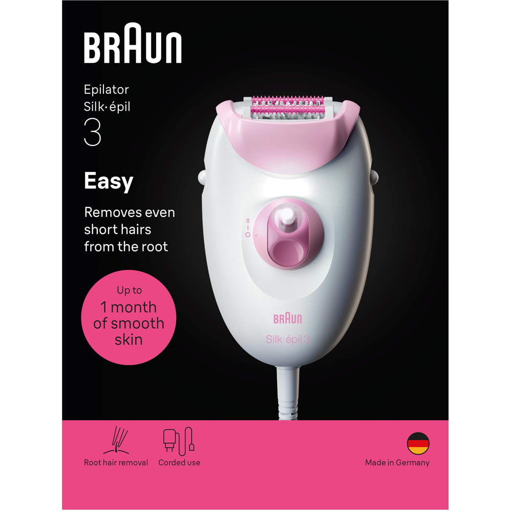 Braun Silk·épil 3 Pink Corded Hair Removal Epilator with Cleaning Brush Image 3