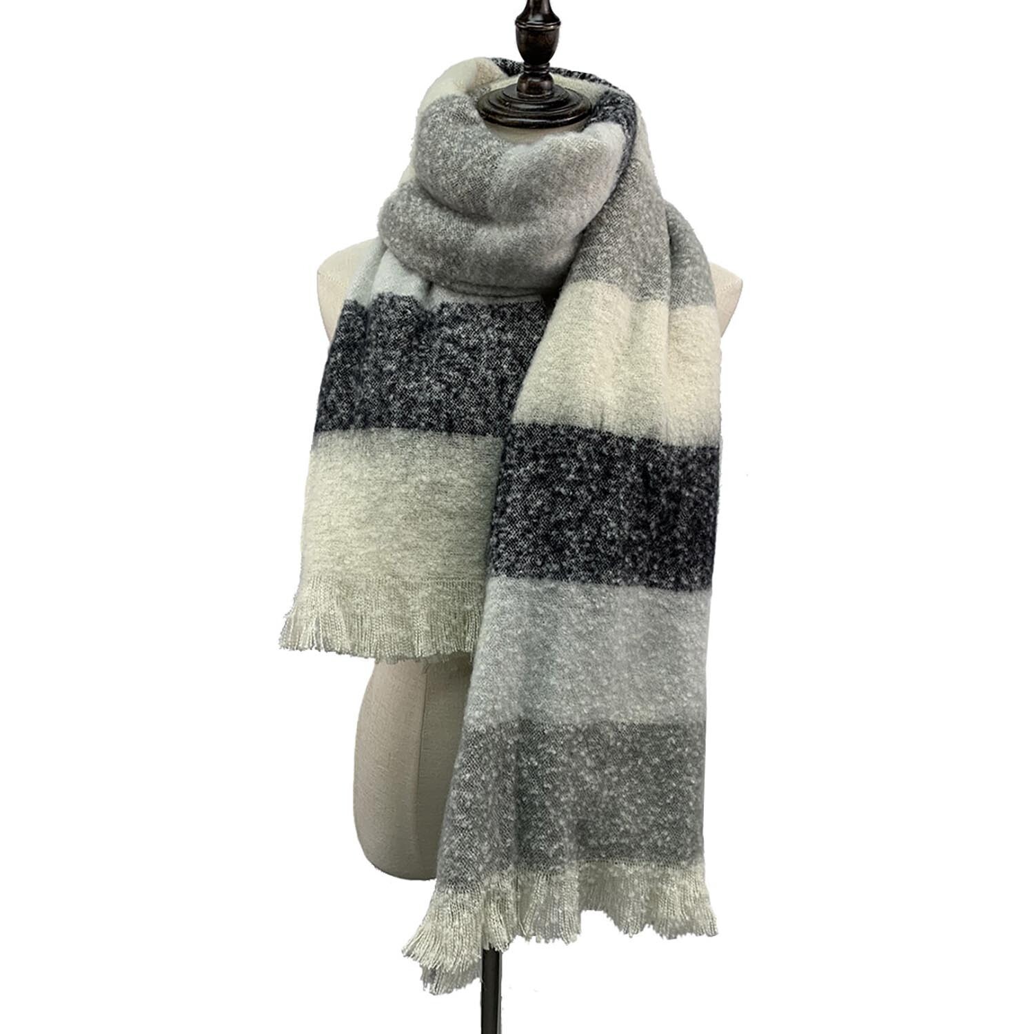 Ladies Stripe Scarf Black and Grey Image