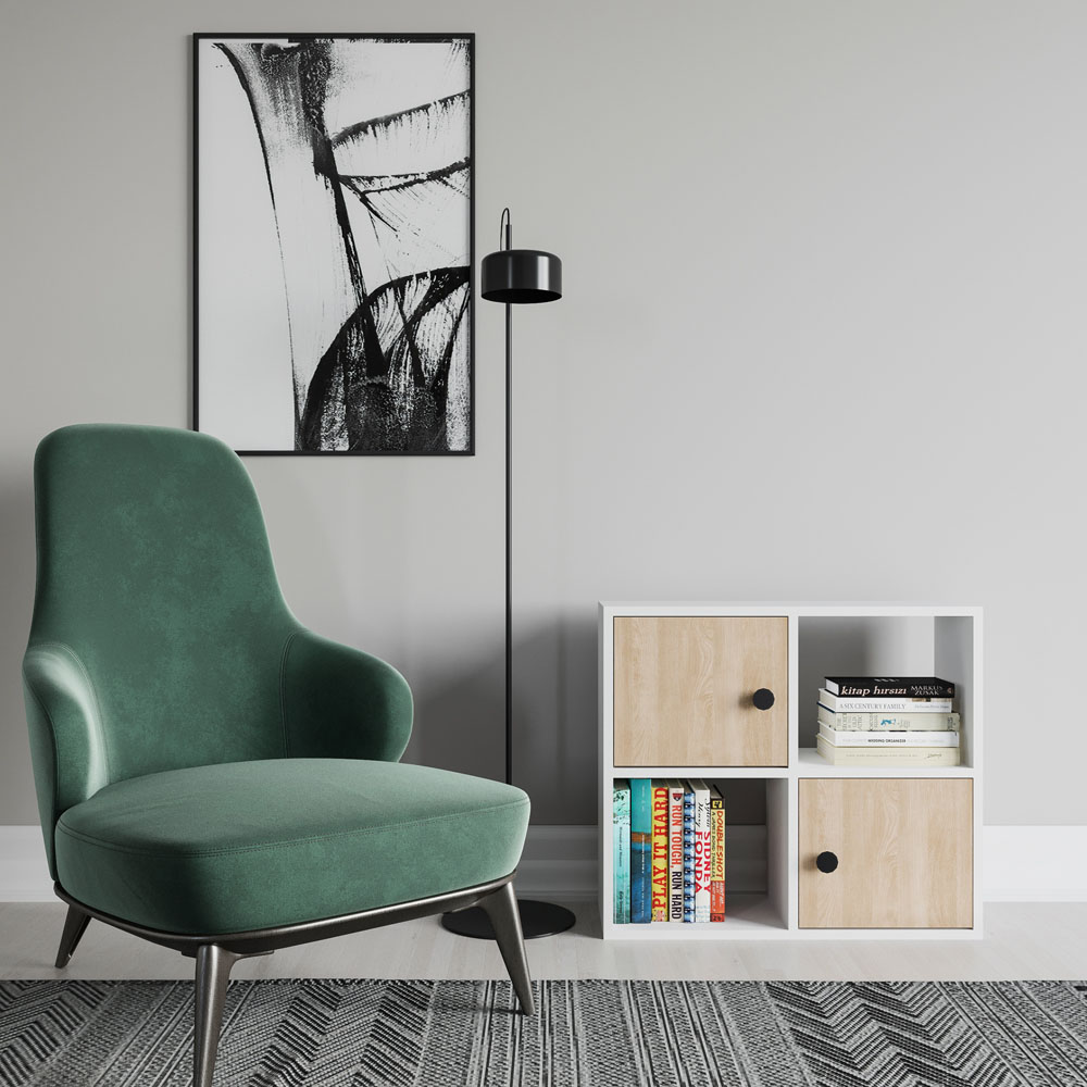 Decorotika Tuttle 2 Door 2 Open Shelf White and Oak Bookcase Image 3