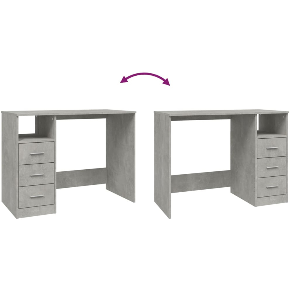 vidaXL 3 Drawer Single Shelf Computer Desk Concrete Grey Image 7