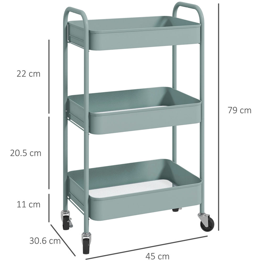 HOMCOM 3 Shelf Light Blue Rolling Utility Cart Image 9