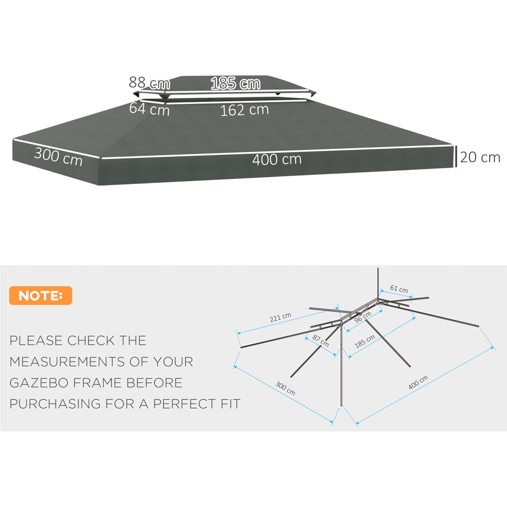 Outsunny 3 x 4m Deep Grey 2 Tier Gazebo Replacement Canopy Image 7