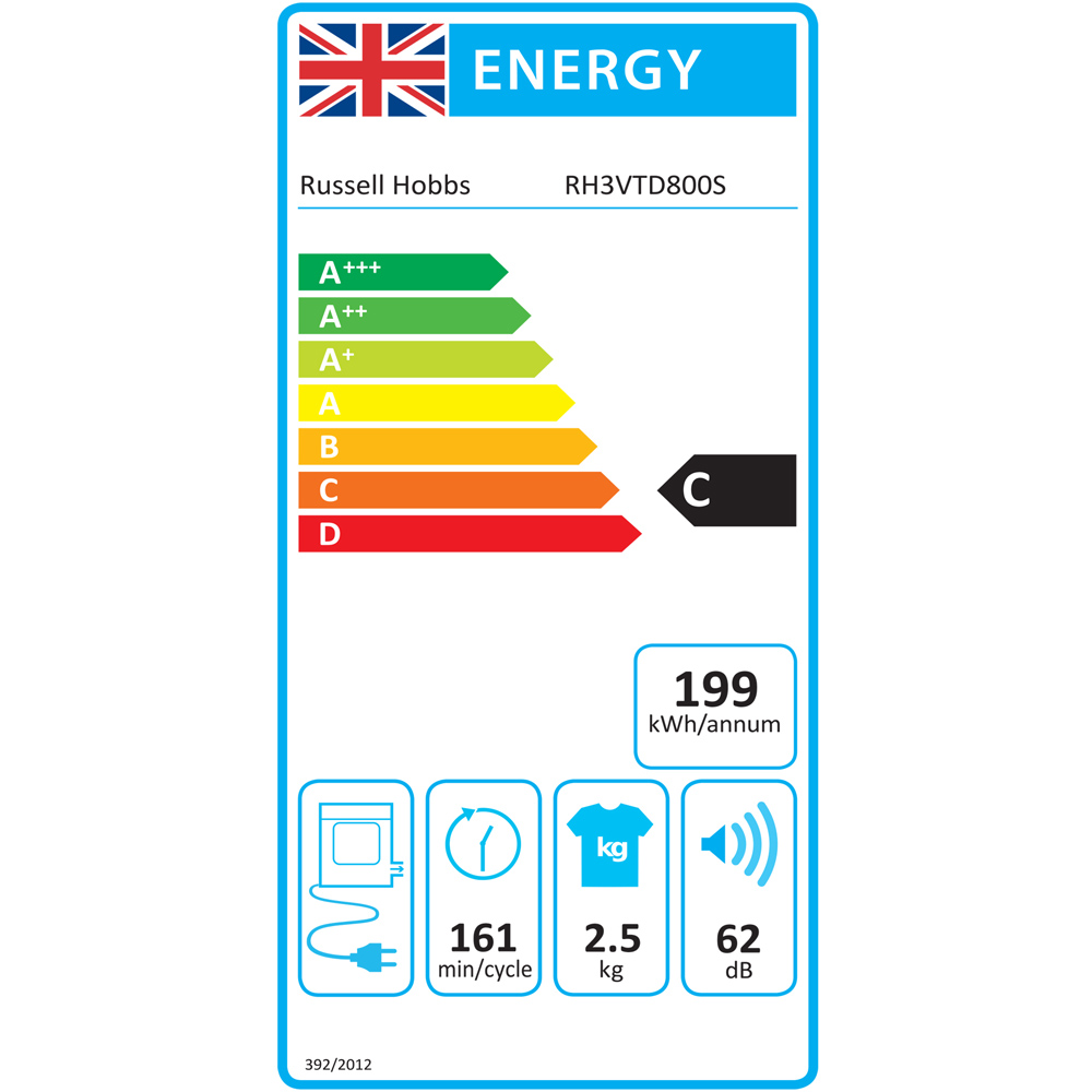 Russell Hobbs RH3VTD800S Silver 2.5kg Vented Tumble Dryer Image 8
