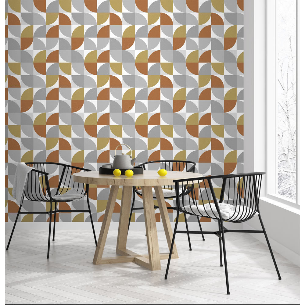 Wilko Wallpaper Geo Orange and Yellow Image 2