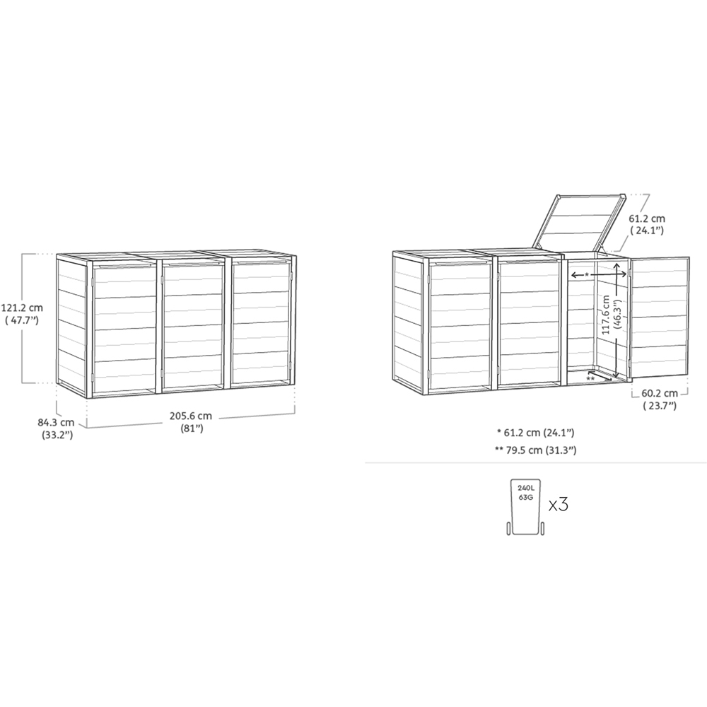 Keter Bin Hideaway 720L Graphite 3 Section Bin Storage Unit Image 9