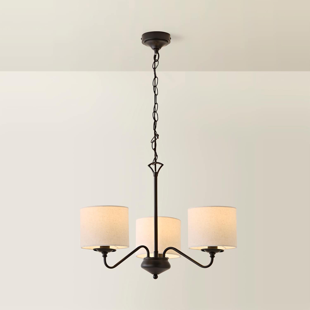 ValueLights Carmit 3 Arm Linen Shade Black Chandelier Ceiling Light with Bulb Image 3