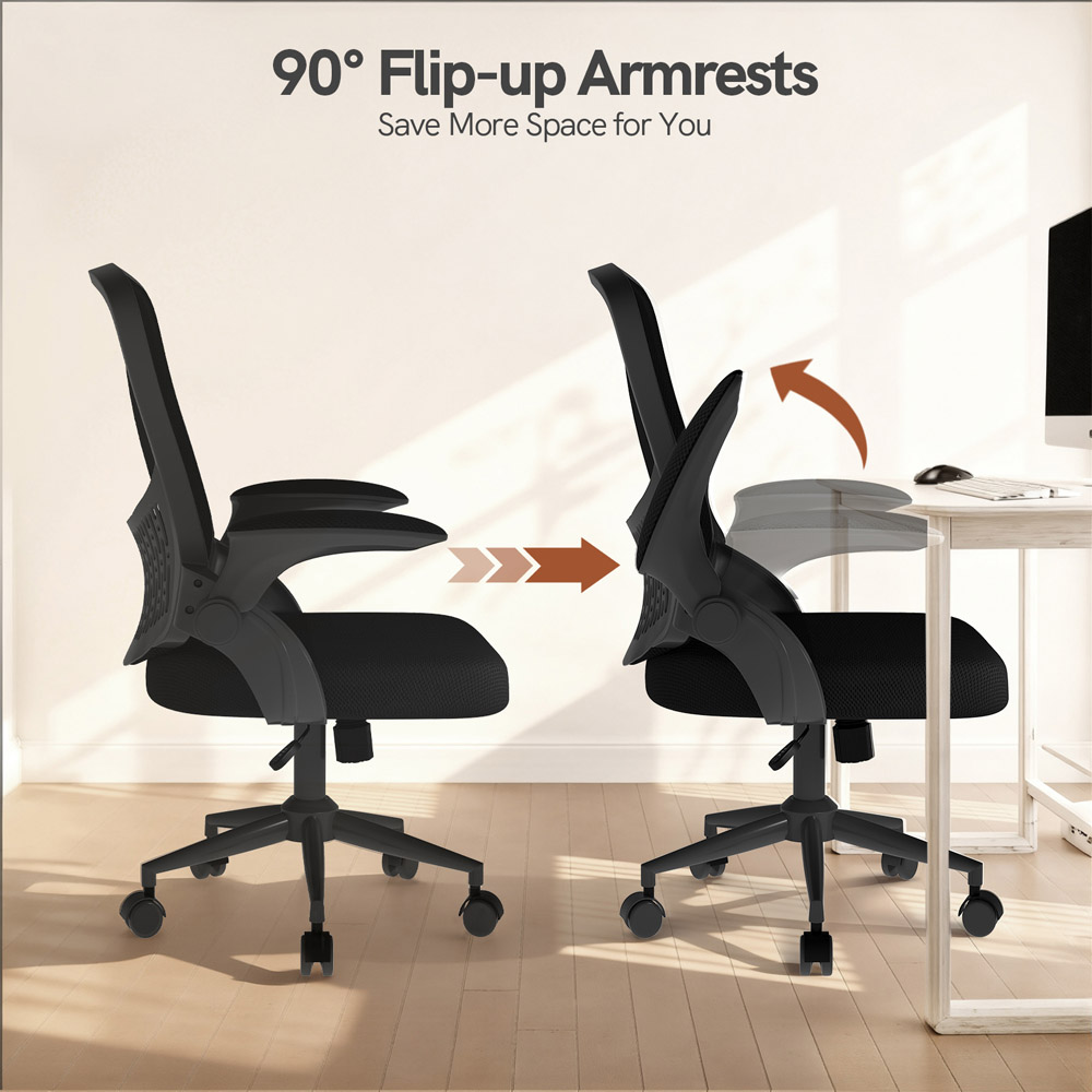 Rattrix Black Mid-Back Mesh Office Chair with Flip-Up Armrests and Lumbar Support Image 3