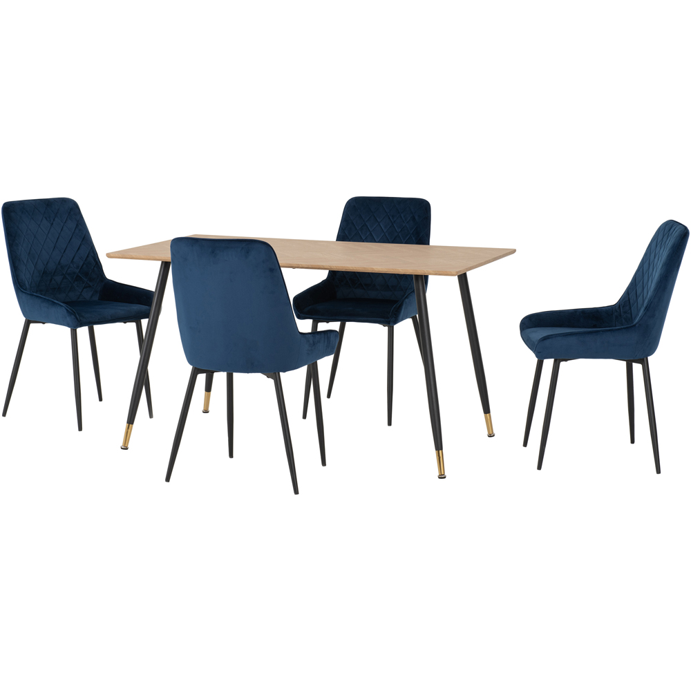 Seconique Hamilton Avery Oak Effect Velvet 4 Seater Dining Table Set Sapphire Blue Image 2