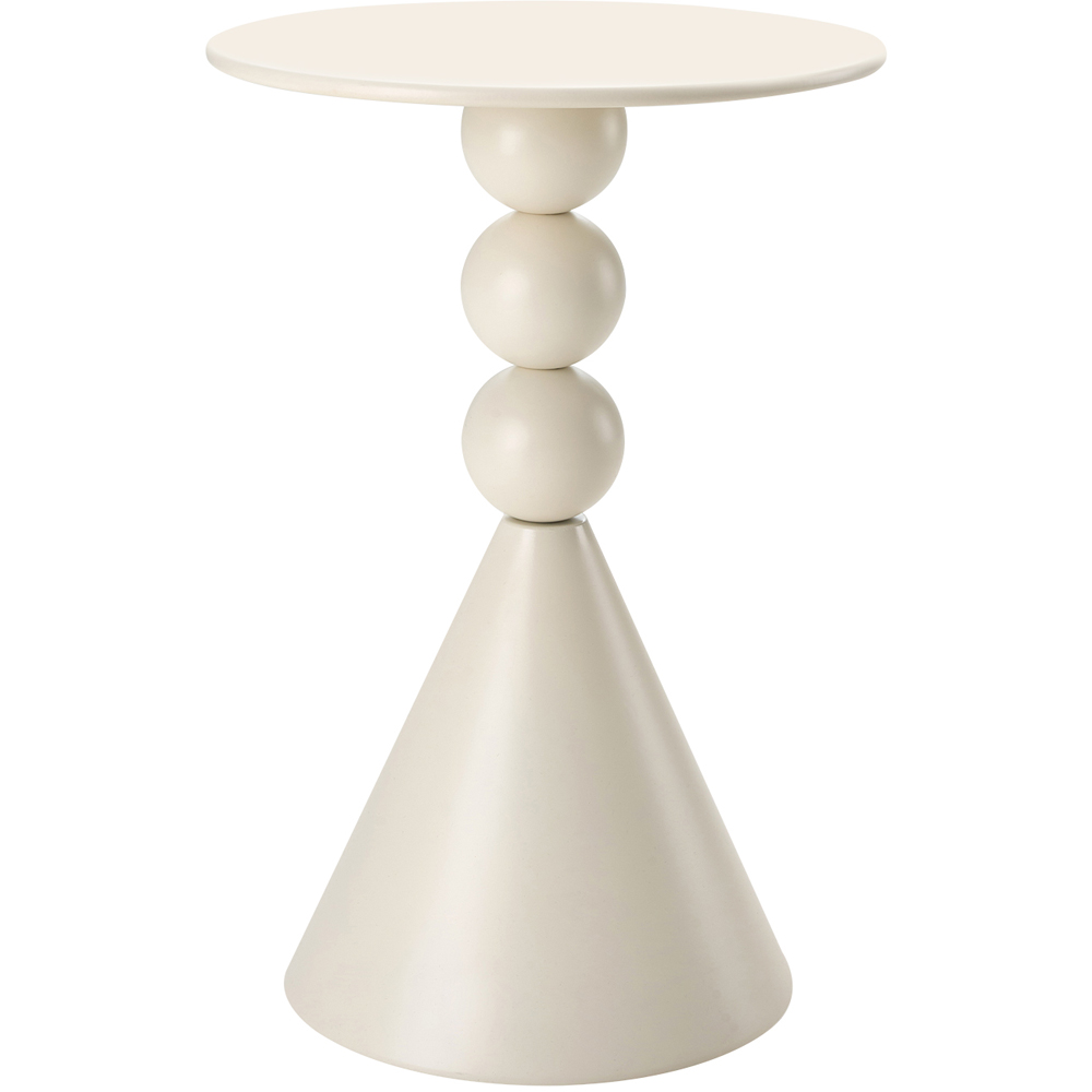 Living and Home Cream White Round Triple Sphere Column and Conical Base Side Table Image 2