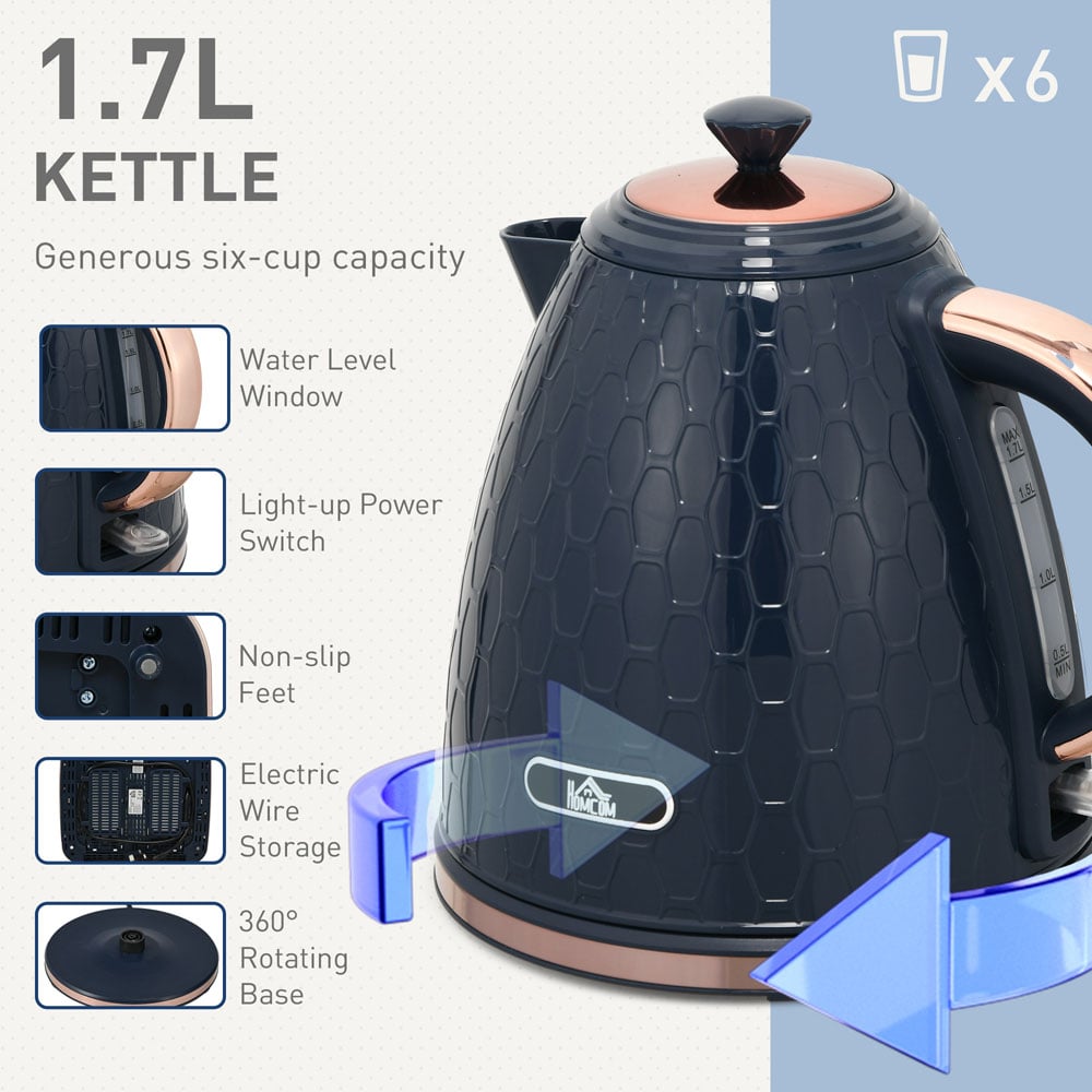 HOMCOM Blue 800-180V70BU 1.7L Kettle and 4 Slice Toaster Set Image 8