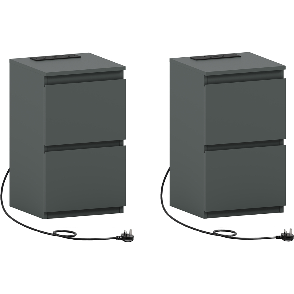 VIDA DESIGNS Denver 2 Drawer Green Bedside Chest with Power Outlet Set of 2 Image 2
