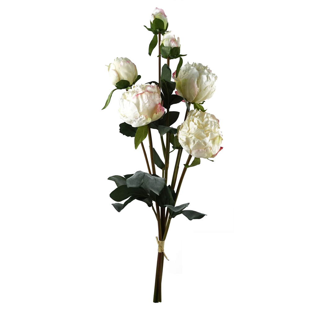 Leaf Cream Peony Single Stem Artificial Flower 55cm 6 Pack Image 2