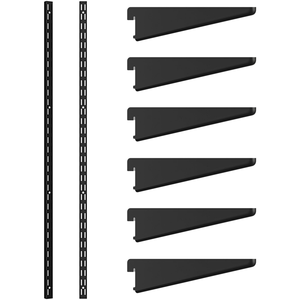 Rothley Matt Black Twin Slot Shelving Kit 8.5 inch Brackets and 78 inch Uprights Image 1