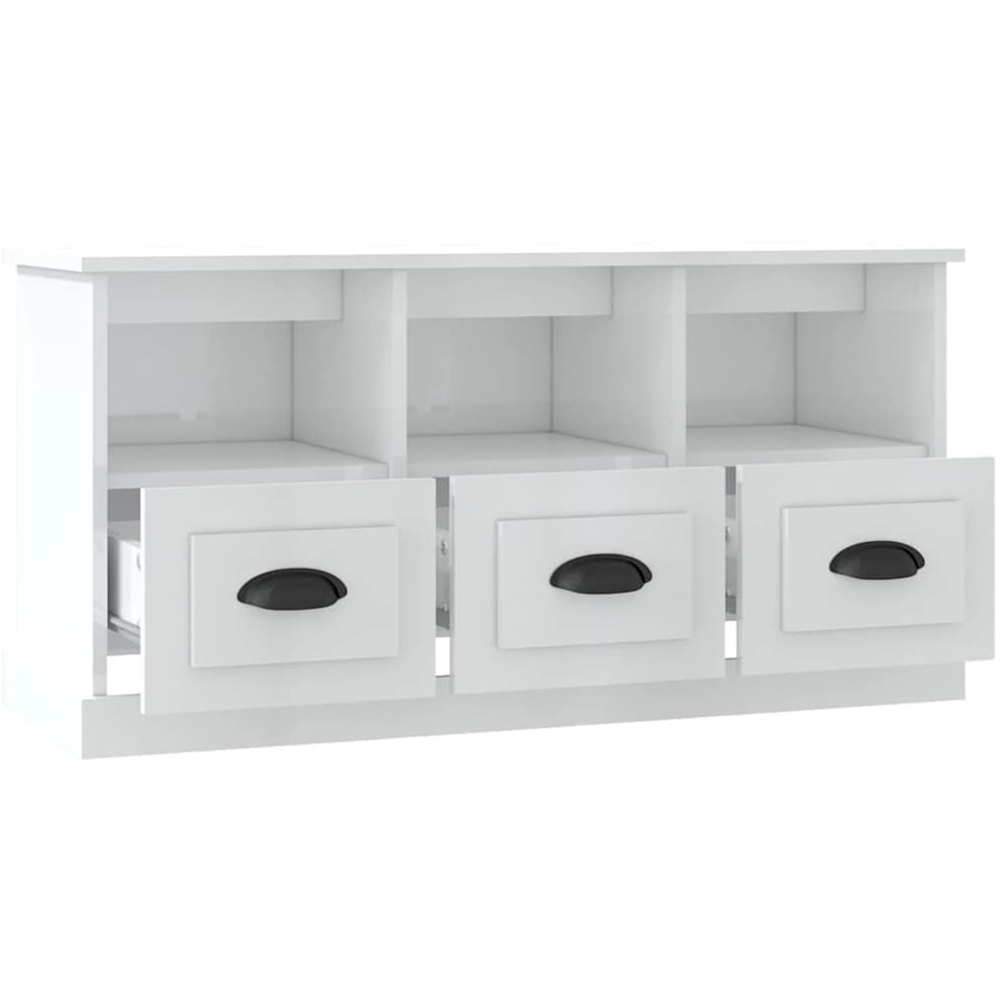 vidaXL 3 Drawer 3 Shelf High Gloss White TV Cabinet Image 5