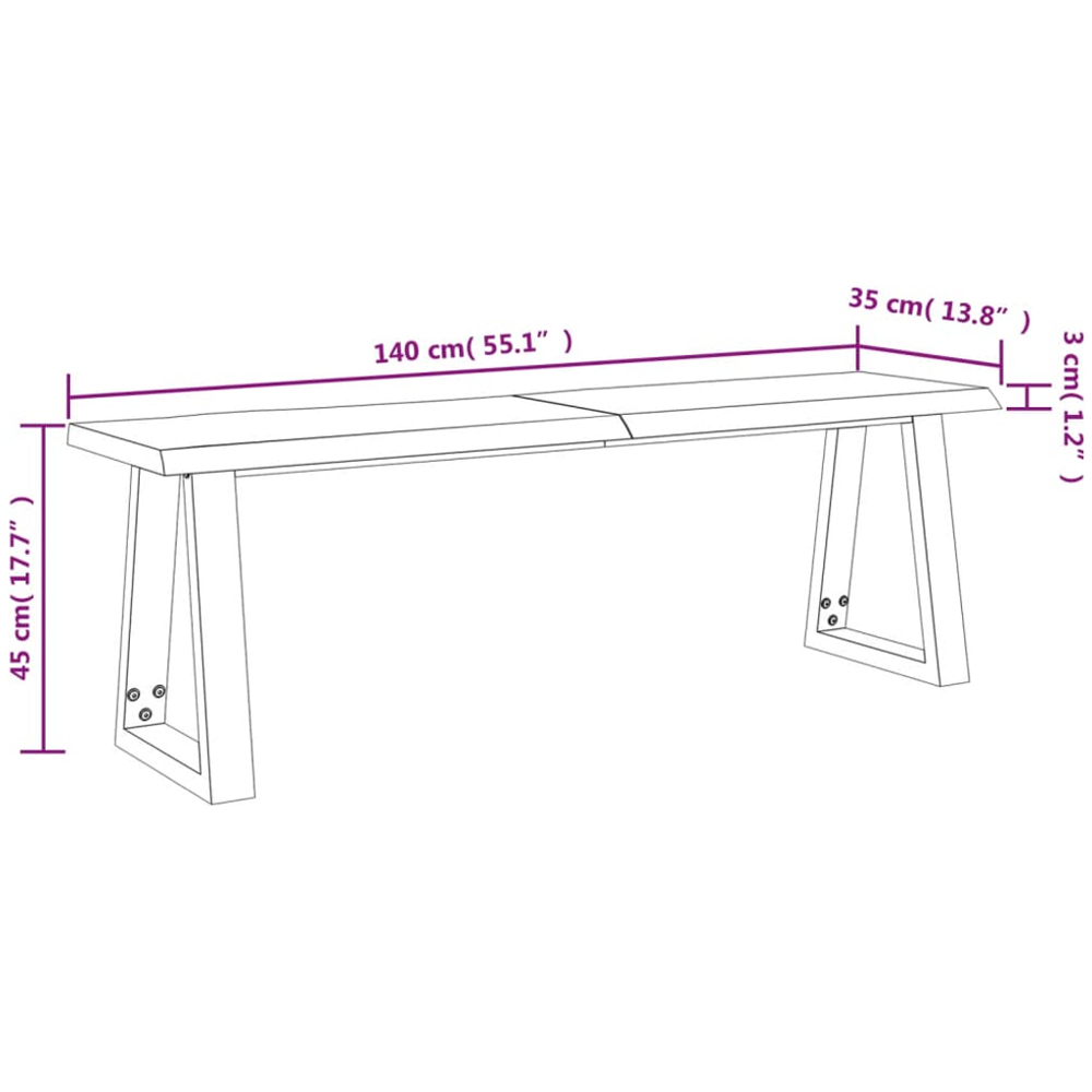 vidaXL 2 Seater Solid Acacia Wood Bench with Live Edge Image 9
