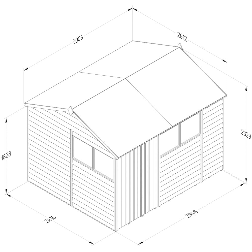 Forest Garden 4LIFE 10 x 8ft Double Door 4 Windows Reverse Apex Shed Image 9