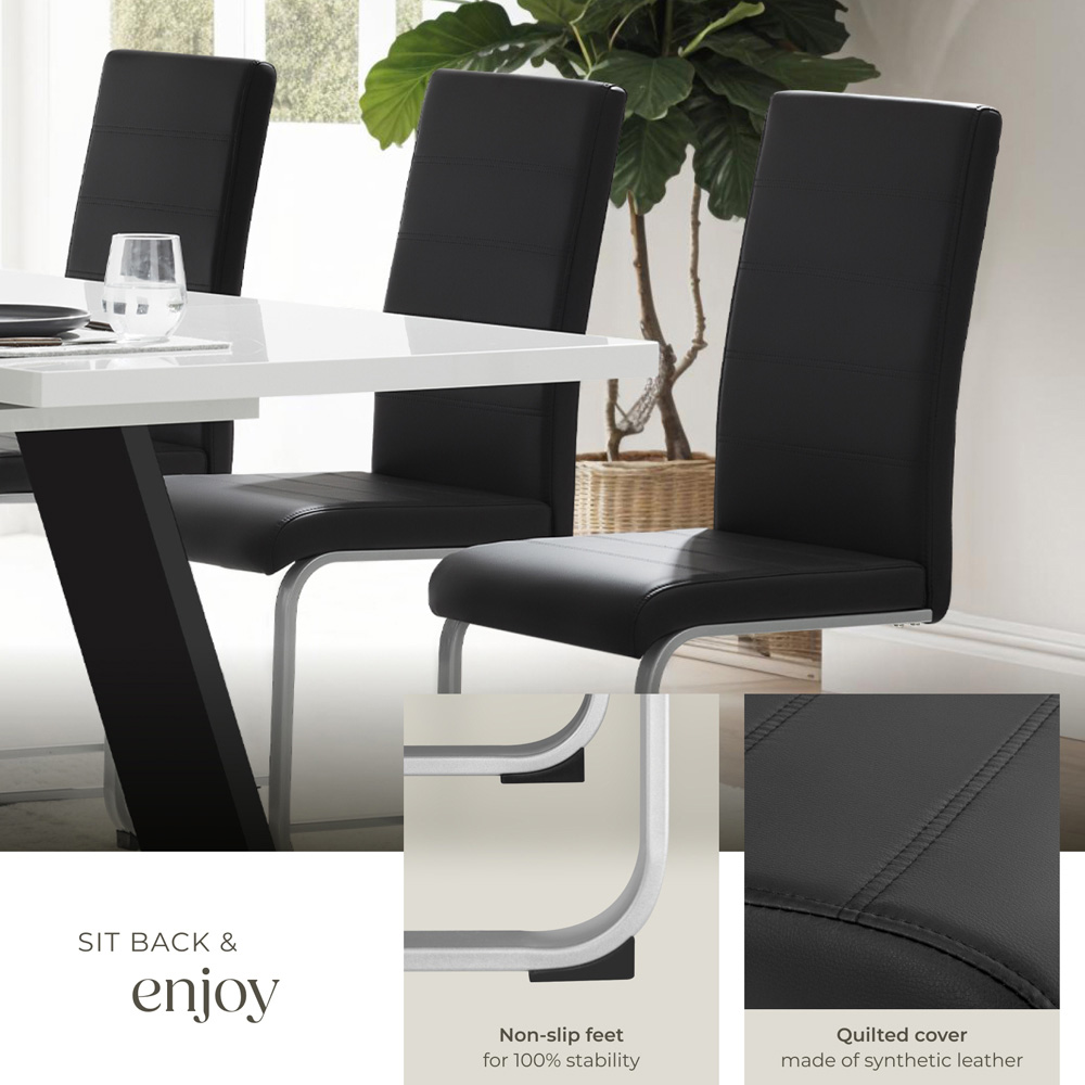 tectake Set of 4 Black Cantilever High Backrest Dining Chair Image 8