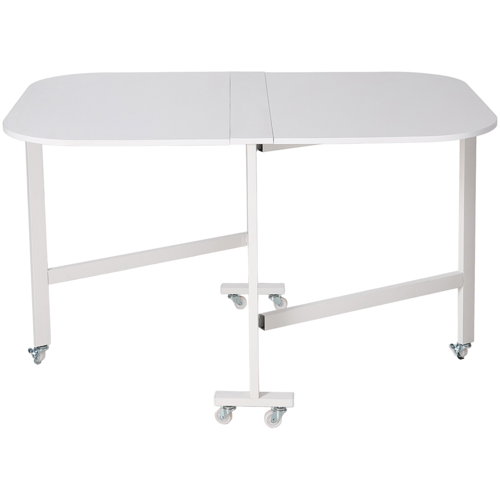 Living and Home 4 Seater White Folding Drop Leaf Table with Wheel Image 2