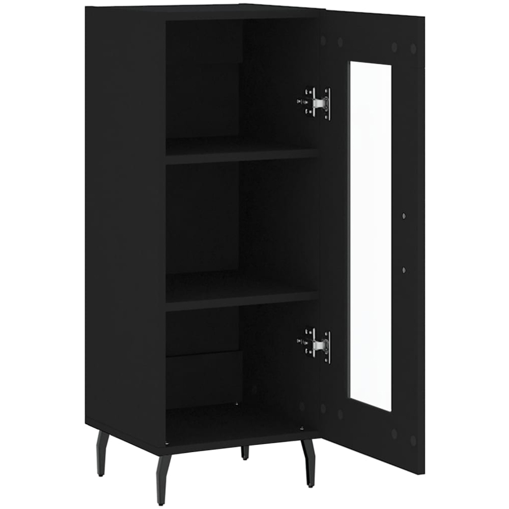 vidaXL Single Glass Door 3 Shelf Black Wooden Sideboard Image 6