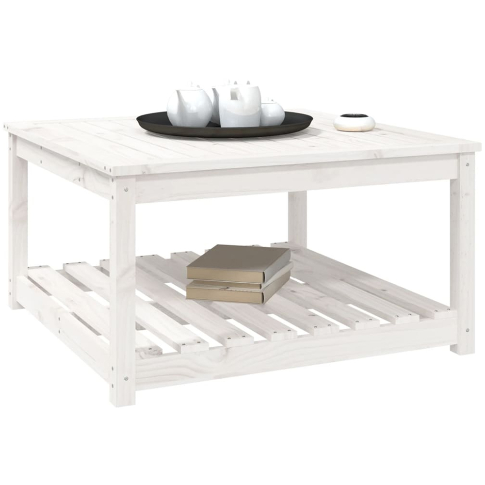 vidaXL Single Shelf White Solid Pine Wood Slatted Garden Table 82.5 x 82.5cm Image 5