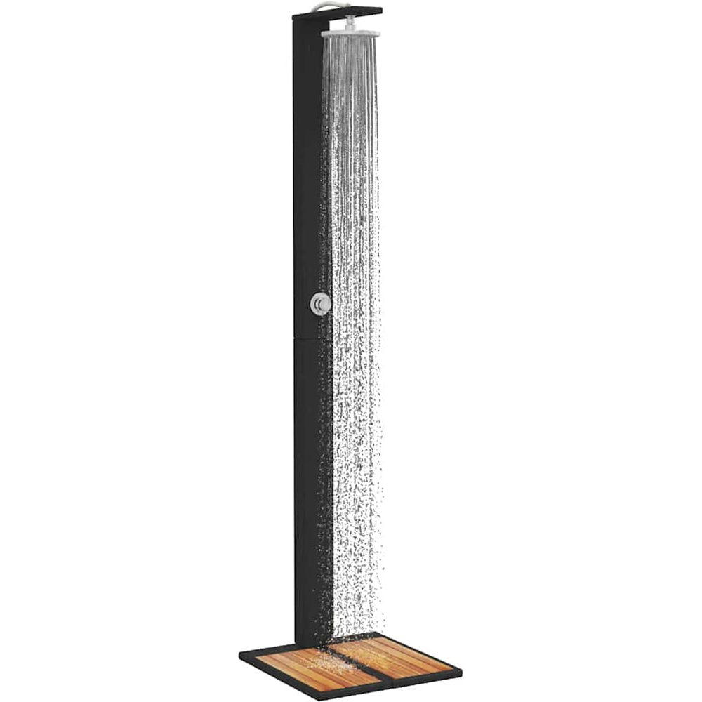 Wallplus Black Poly Rattan and Acacia Wood Outdoor Shower with PVC Hose and Alloy Handle 224cm Image 5