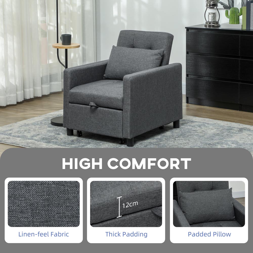 HOMCOM Dark Grey Upholstered Fabric Convertible Single Chair Bed Image 5