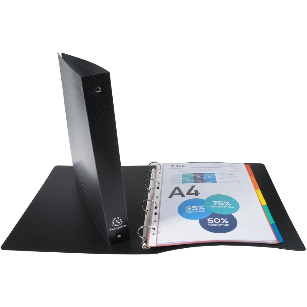 Exacompta OpaK Black A4 Maxi PP 4R Ring Binder with 40mm Spine 20 Pack Image 4
