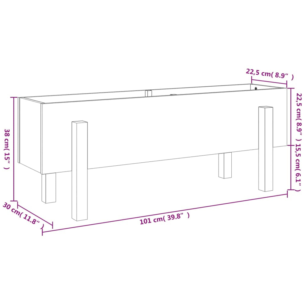 vidaXL White Solid Pine Wood Garden Planter with Legs 38 x 101 x 30cm Image 8