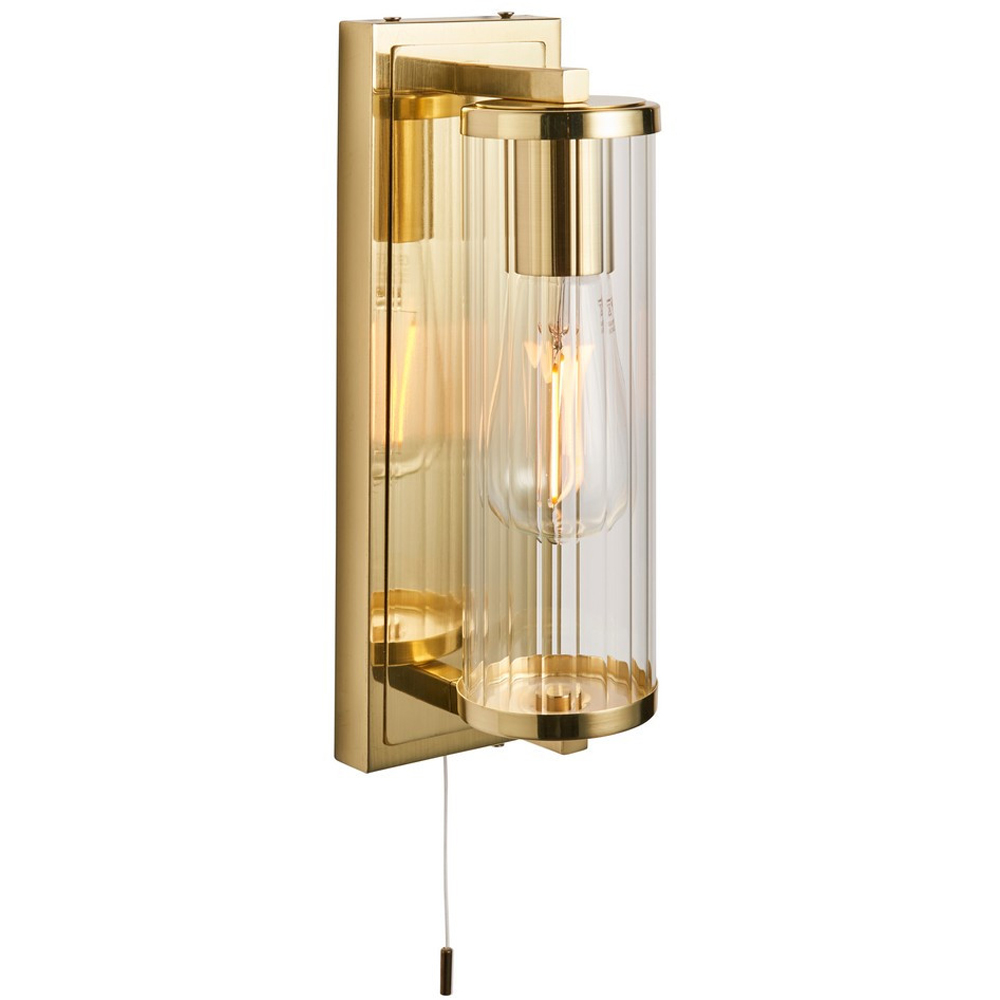 Merano Como Satin Brass Plate Clear Ribbed Glass Wall Lamp Image 3