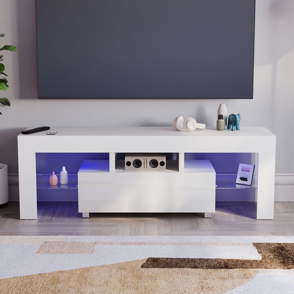 Vida Designs Luna Single Drawer White TV Unit with LED Image 5