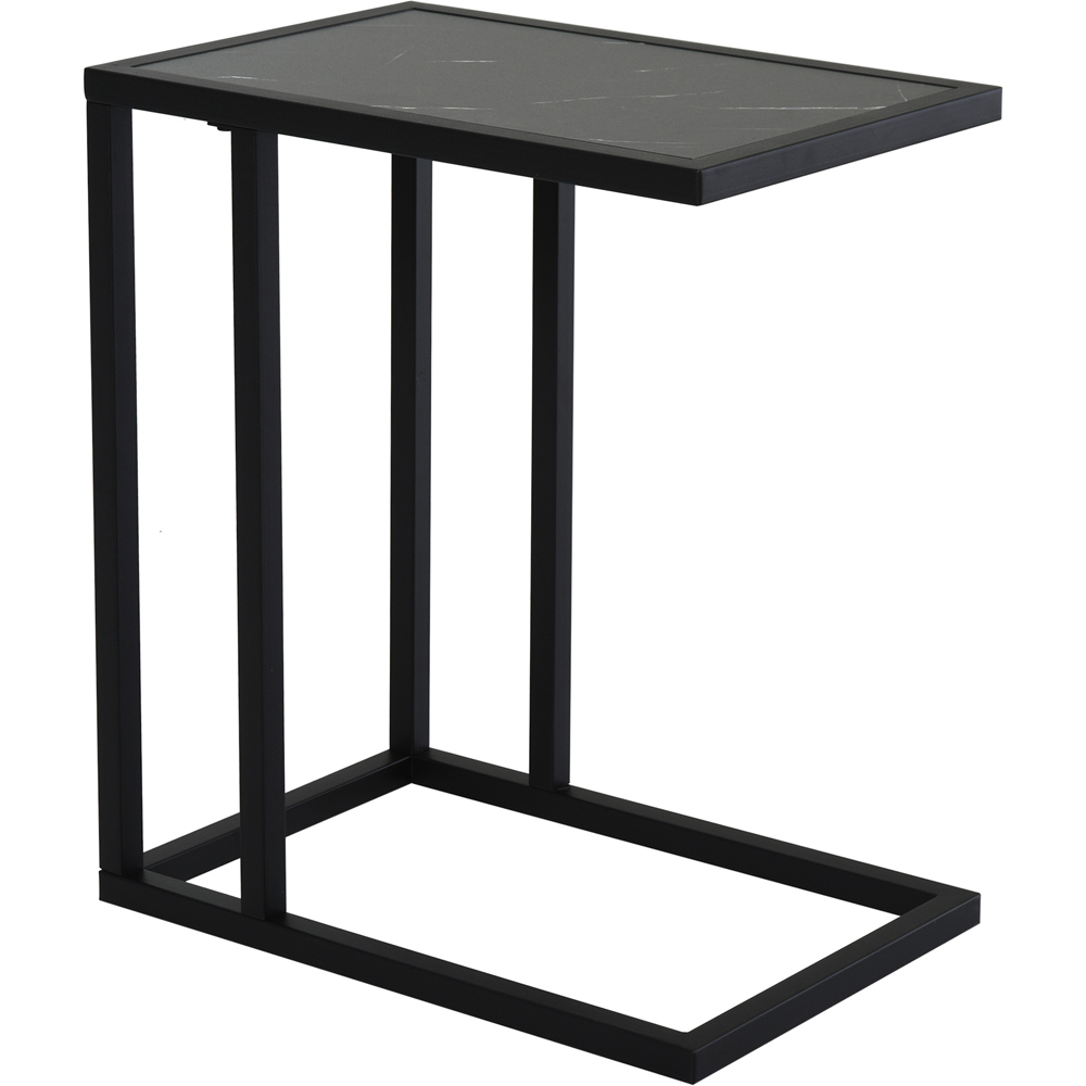 Portland Black C Shaped Marble Effect Top Side Table Image 2