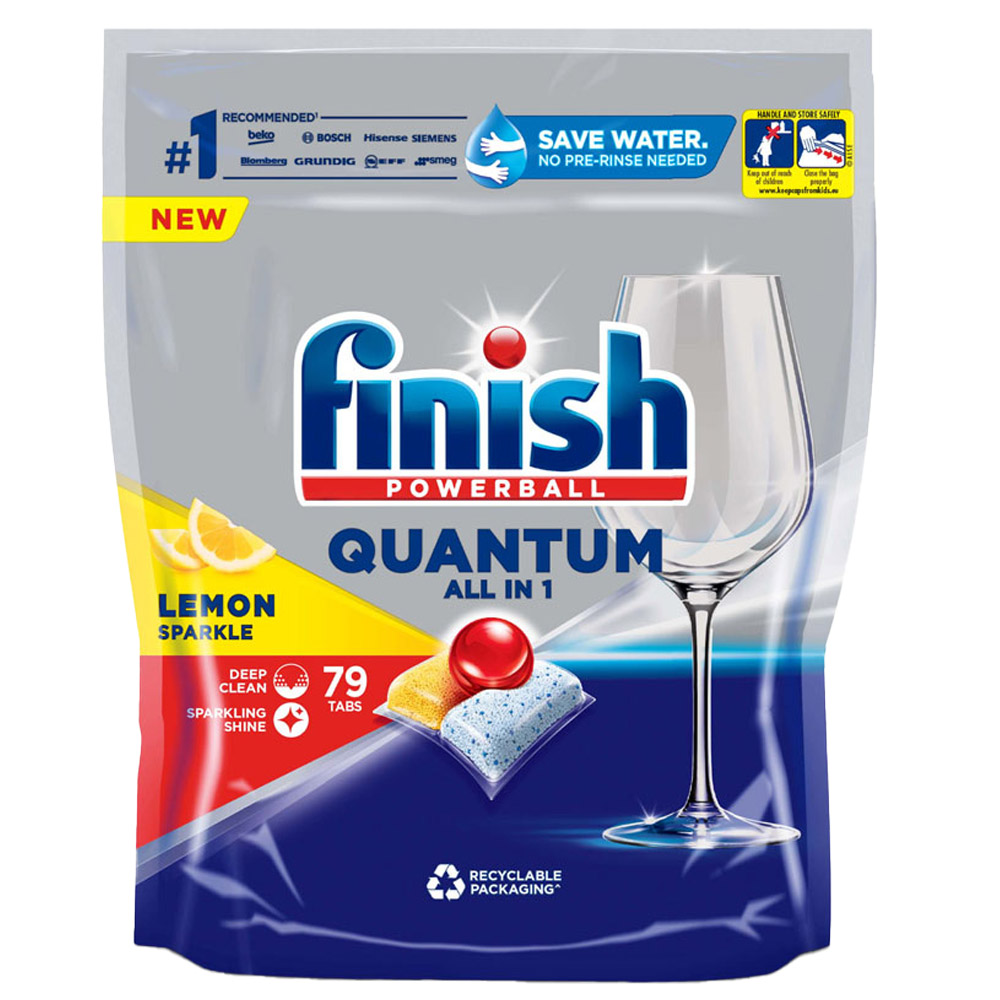 Finish Quantum All-in-One Lemon Sparkle Dishwasher Tablets 79 Pack Image