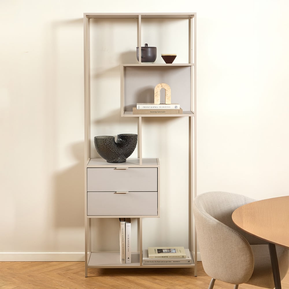 Florence Seaford 2 Drawer 4 Shelf Tall Grey Metal Bookcase Image 1