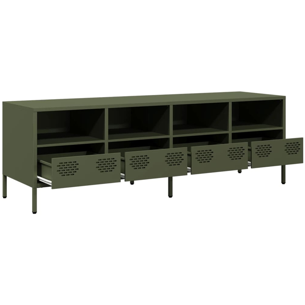 vidaXL 4 Drawer 4 Shelf Olive Green Steel TV Cabinet Image 4