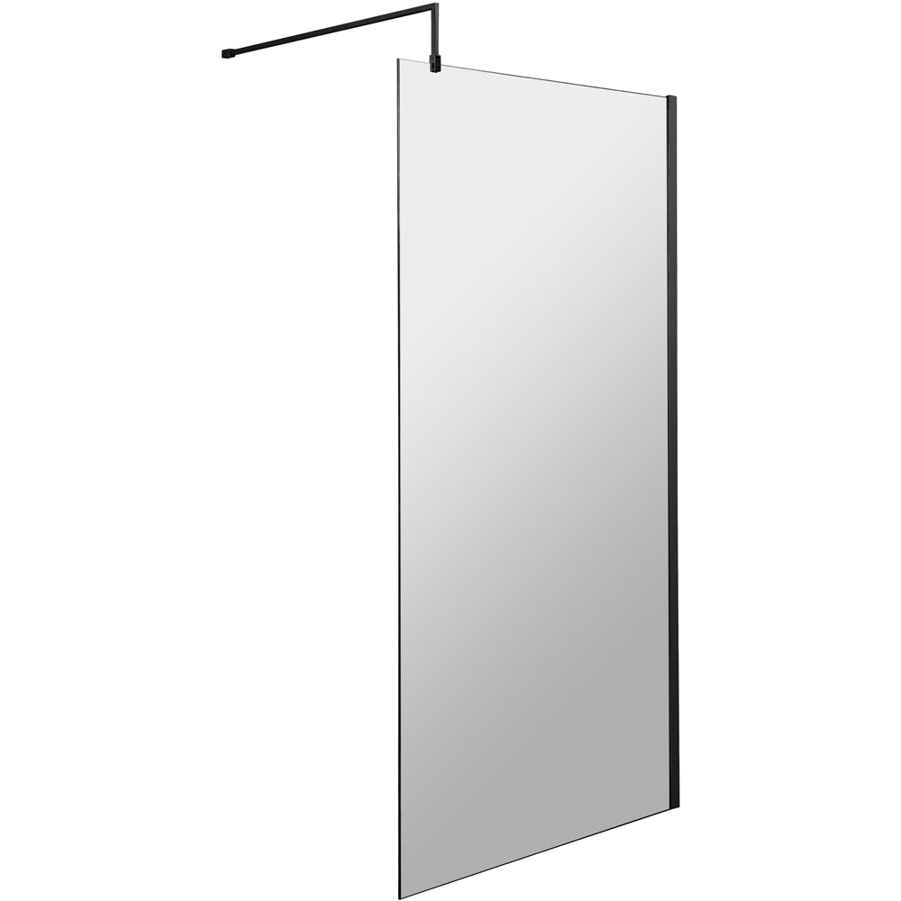 nuie Matt Black Wetroom Screen with Support Bar 1850 x 900mm Image 1