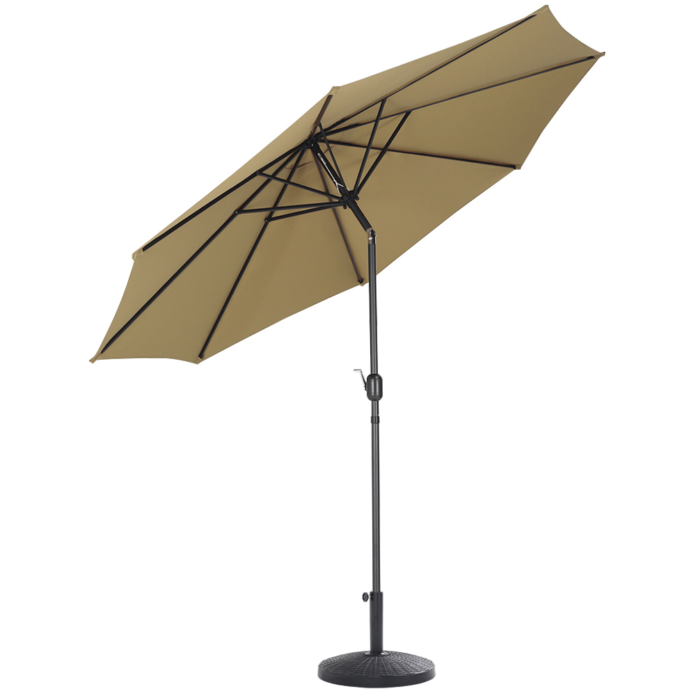 Living and Home Beige Round Crank Tilt Parasol with Rattan Effect Base 3m Image 1