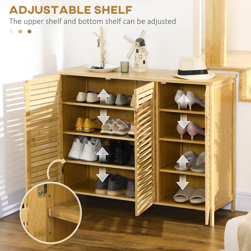 Portland 3 Door Natural Rustic Adjustable Slatted Shoe Cabinet Image 8