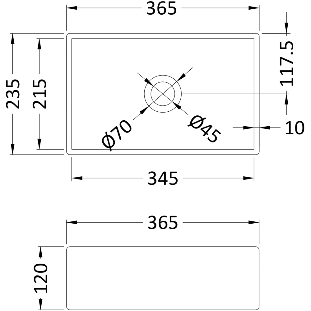 nuie Matt Black Rectangular Basin 120 x 365 x 235mm Image 2